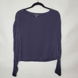 Athleta All Around Ruched Top Size L Soft Black Stretch Lightweight Pullover